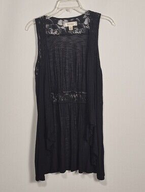 Decree Black Lace Sleeveless Tunic Top Boho Gothic Layered Womens Large